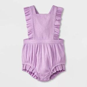 Cat & Jack Newborn Lilac Ruffled Ribbed Baby Romper